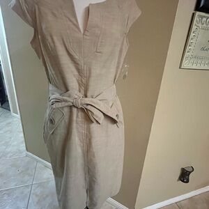 Sharagano Beige Midi Dress with Belt
